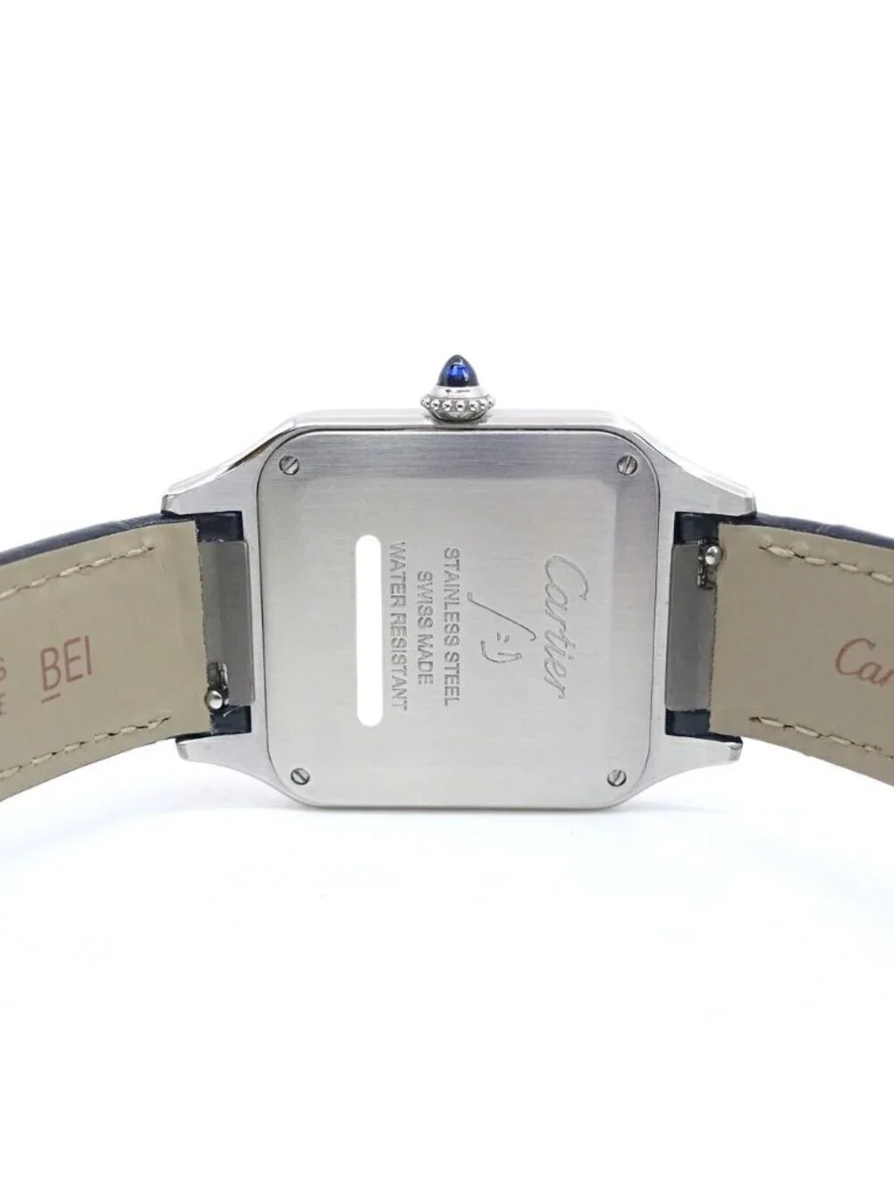 Cartier Santos Dumont LM Watch SS Silver Quartz Leather Box Card